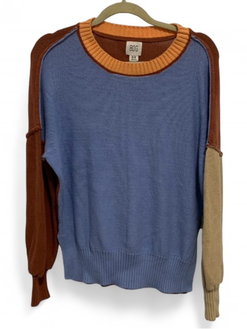 BDG Colorblock Relaxed Crewneck Sweater — Blue, Rust & Cream
